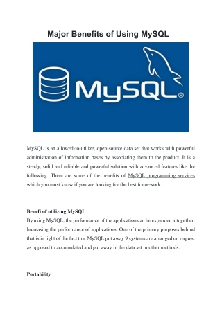 Major Benefits of Using MySQL