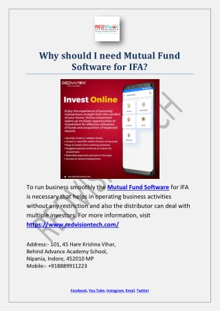 Why should I need Mutual Fund Software for IFA