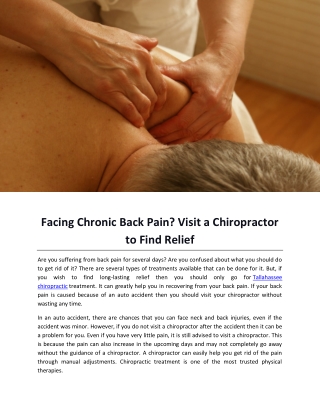 Facing Chronic Back Pain Visit a Chiropractor to Find Relief