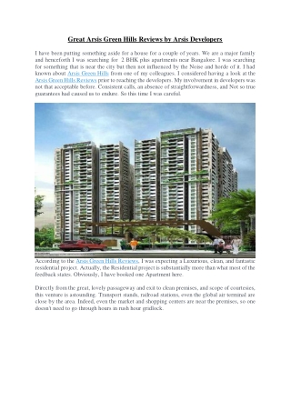 Great Arsis Green Hills Reviews by Arsis Developers