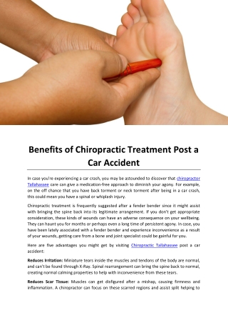 Benefits of Chiropractic Treatment Post a Car Accident