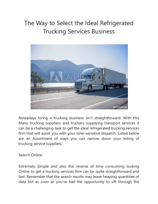 The Way to Select the Ideal Refrigerated Trucking Services