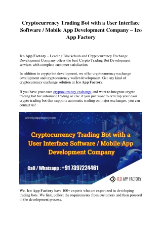 Cryptocurrency Trading Bot with a User Interface Software - Ico App Factory