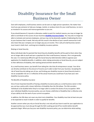 Disability Insurance for the Small Business Owner