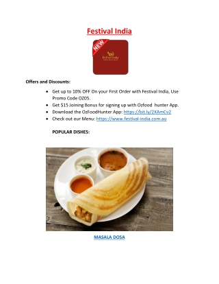 10% off - Festival India Menu Osborne Park, WA