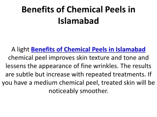 Benefits of Chemical Peels in Islamabad
