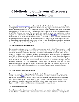 6 Methods to Guide your eDiscovery Vendor Selection