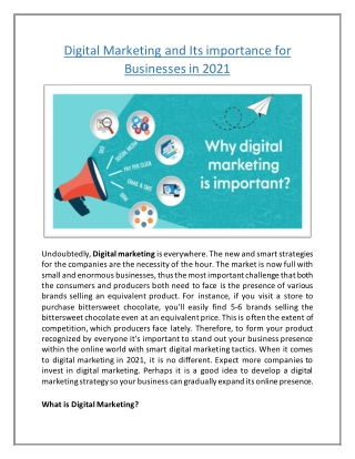 Digital Marketing and Its importance for Businesses in 2021