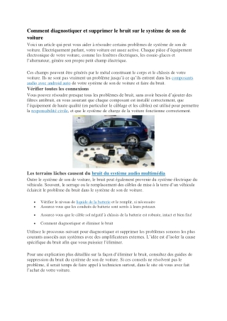 Guide pour établir et résoudre le bruit sur le système de son de voiture