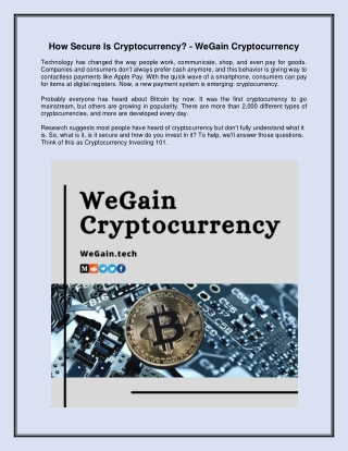 Secured by Cryptography - WeGain Cryptocurrency
