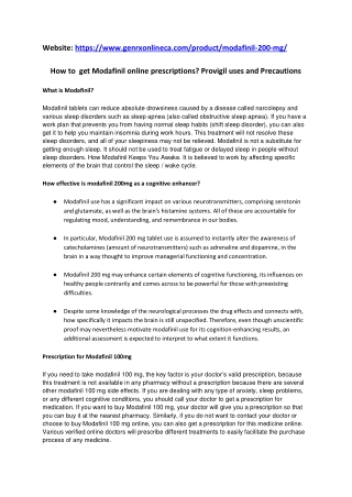 How to  get Modafinil online prescriptions? Provigil uses and Precautions