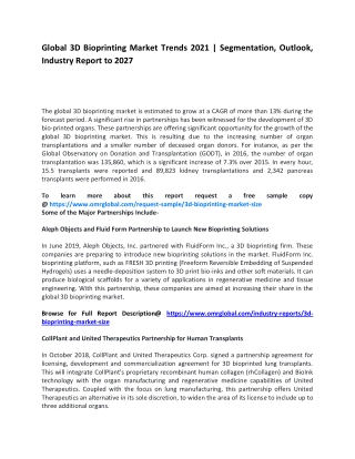 Global 3D Bioprinting Market Trends 2021