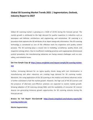Global 3D Scanning Market Trends 2021