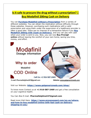 Is it safe to procure the drug without a prescription? | Buy Modafinil 200mg Cas