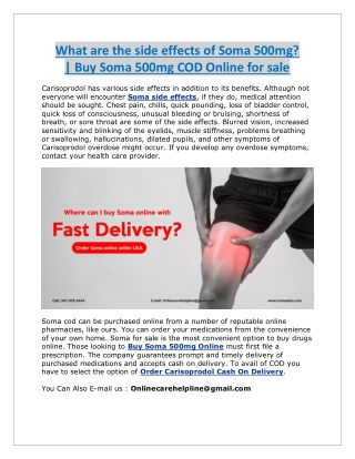 What are the side effects of Soma 500mg - Buy Soma 500mg COD Online for sale