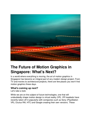 The Future of Motion Graphics in Singapore What's Next