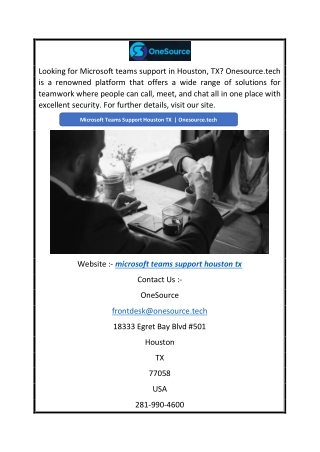 Microsoft Teams Support Houston TX   Onesource.tech