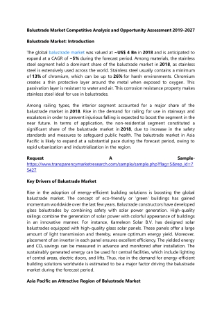 Balustrade Market Competitive Analysis and Opportunity Assessment 2019-2027