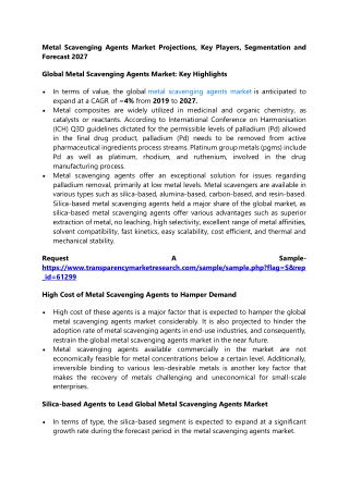 Metal Scavenging Agents Market Projections, Key Players, Segmentation and Foreca