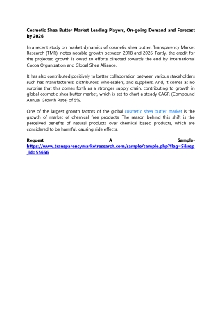 Cosmetic Shea Butter Market Leading Players, On-going Demand and Forecast by 202