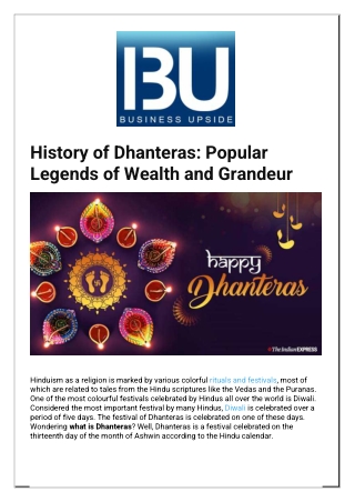 History of Dhanteras Popular Legends of Wealth and Grandeur