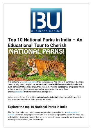 Top 10 National Parks in India – An Educational Tour to Cherish