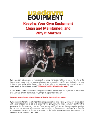 Keeping Your Gym Equipment Clean and Maintained, and Why It Matters