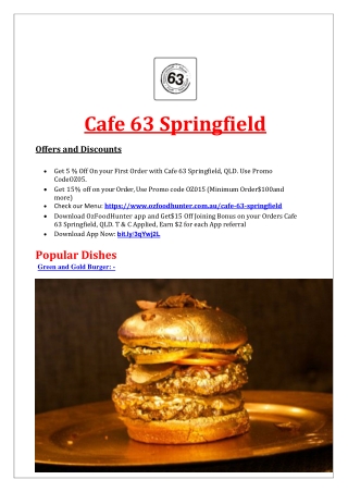 5% Off - Cafe 63 Restaurant Menu Springfield, QLD