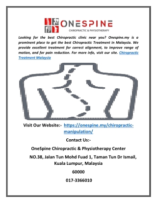 Chiropractic Treatment Malaysia | Onespine.my