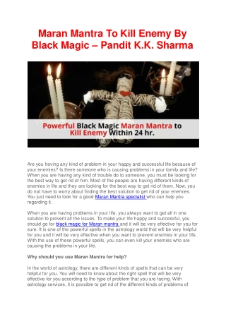 Maran Mantra To Kill Enemy By Black Magic – Pandit K.K. SharmA