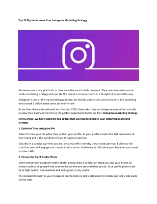 Top 20 Tips to Improve Your Instagram Marketing Strategy