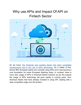 Why use APIs and Impact Of API on Fintech Sector