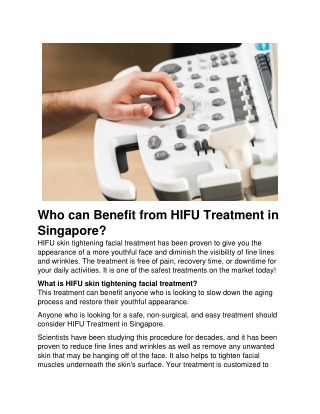 Who can benefit from HIFU treatment in Singapore