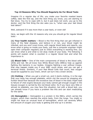 Top 10 Reasons Why You Should Regularly Go For Blood Tests