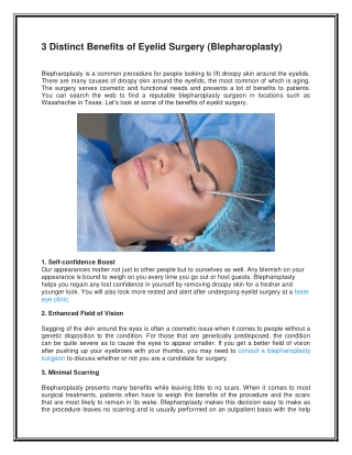 3 Distinct Benefits of Eyelid Surgery (Blepharoplasty)