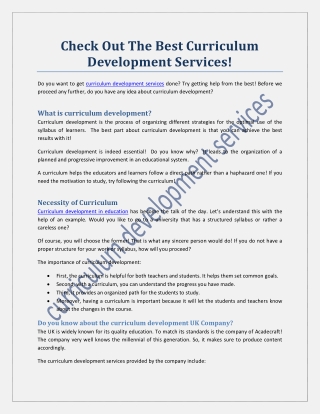 Check Out The Best Curriculum Development Services!