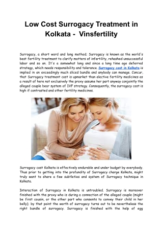 Low Cost Surrogacy Treatment in Kolkata -  Vinsfertility