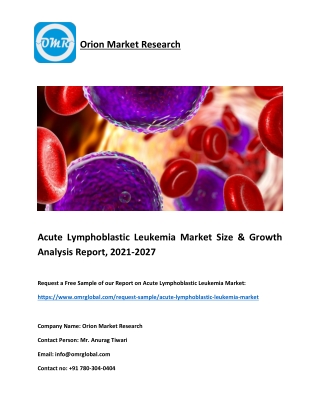 Acute Lymphoblastic Leukemia Market Size & Growth Analysis Report, 2021-2027