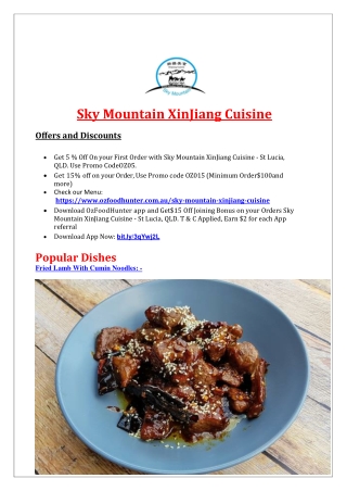 5% Off - Sky Mountain XinJiang Cuisine St Lucia Menu, QLD