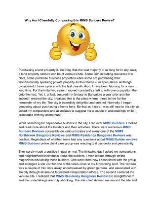 Why Am I Cheerfully Composing this MIMS Builders Review