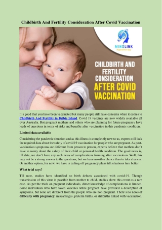 Childbirth And Fertility Consideration After Covid Vaccination