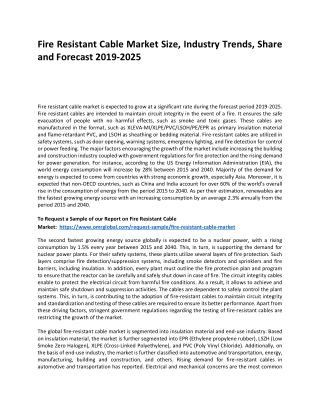 Fire Resistant Cable Market Trends, Size, Competitive Analysis and Forecast 2019