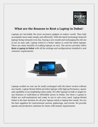 What are the Reasons to Rent a Laptop in Dubai?