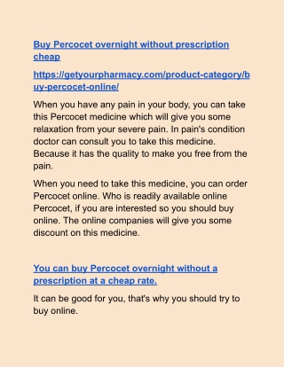 buy Percocet overnight without prescription cheap