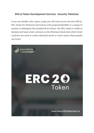 ERC20 Token Development Services - Security Tokenizer