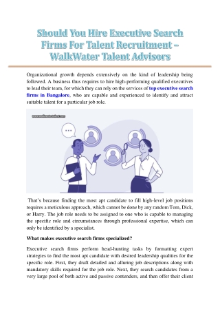 Should You Hire Executive Search Firms For Talent Recruitment – WalkWater Talent Advisors