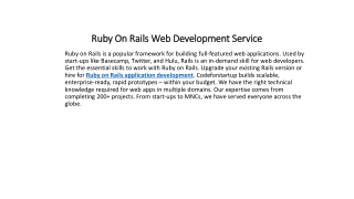 Ruby On Rails Web Development Service