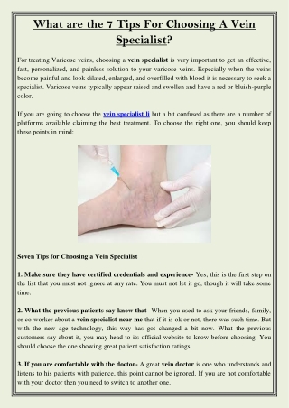 What are the 7 Tips For Choosing A Vein Specialist