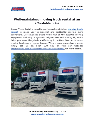 Well-maintained moving truck rental at an affordable price