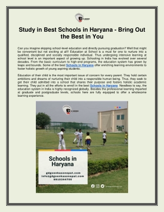 Study in Best Schools in Haryana - Bring Out the Best in You